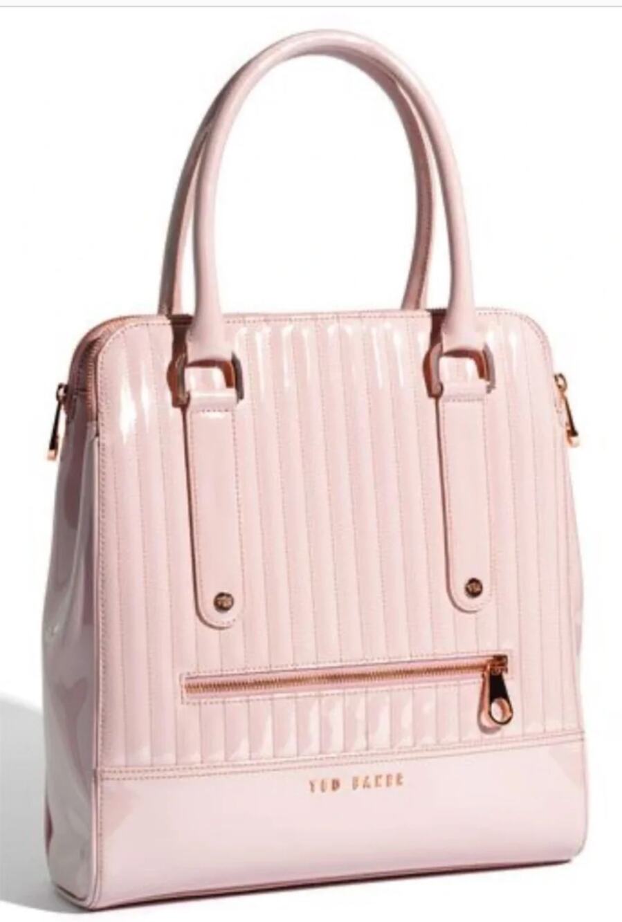 Ted Baker Womens Large Pink Patent Leather Quilted Tote Shoulder Bag